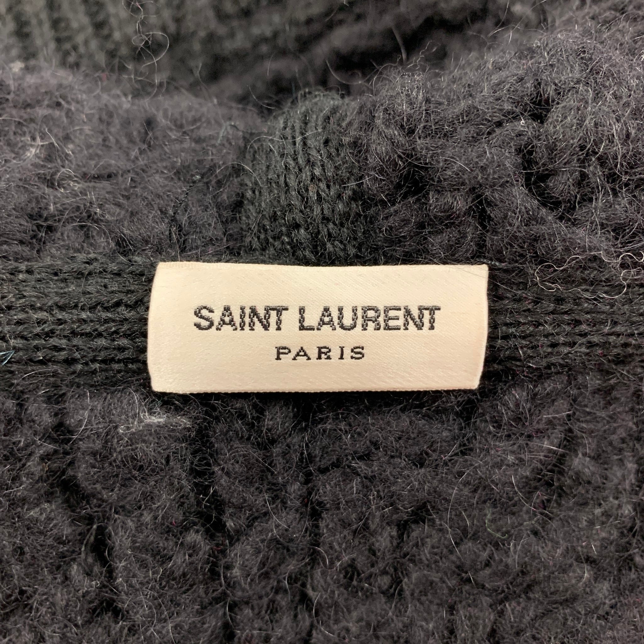 SAINT LAURENT Size XS Black Knit Wool Mohair Hooded Cardigan