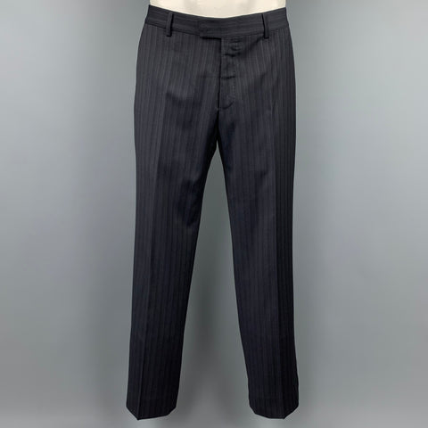 GUCCI Size 42 Regular Black Stripe Wool Notch Lapel Suit