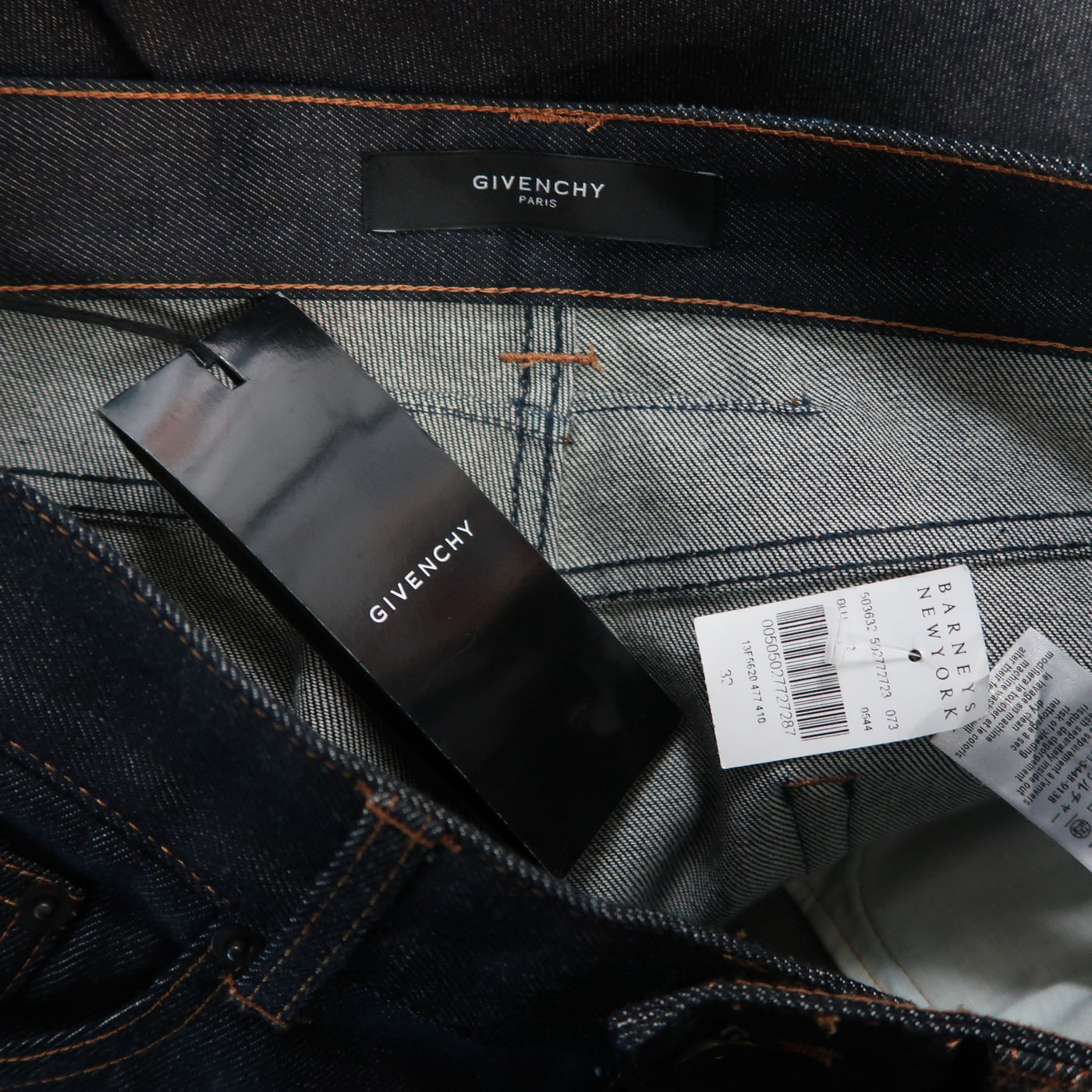 GIVENCHY Size 32 Dark Navy Denim Black Stripe Bar Jeans