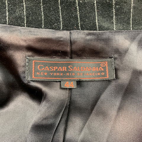 GASPAR SALDANHA Size 44 Regular Black Stripe Velvet Peak Lapel Suit