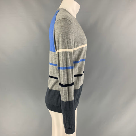 TSE Size M Grey Striped Wool Long Sleeve Pullover