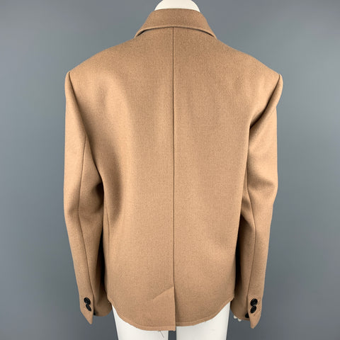 MERYL ROGGE Size 6 Camel Twill Wool Double Breasted Jacket