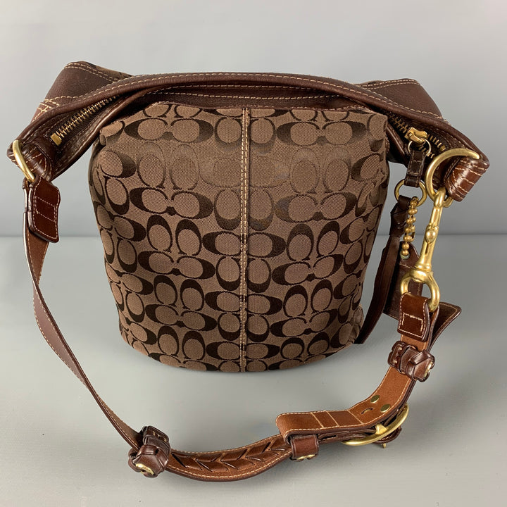 COACH Brown Monogram Canvas Leather Trim Shoulder Bag