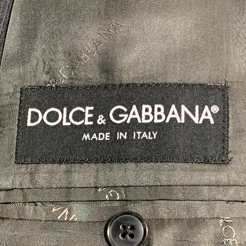 DOLCE & GABBANA 48 Long Charcoal Stripe Wool Peak Lapel Sport Coat