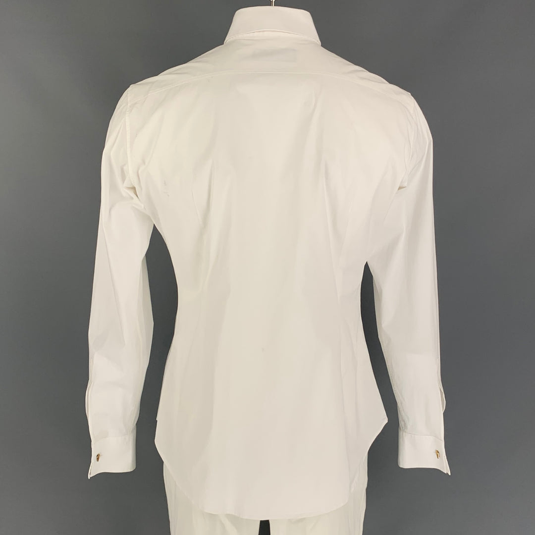 DSQUARED2 Size XXL White Cotton Tuxedo Long Sleeve Shirt