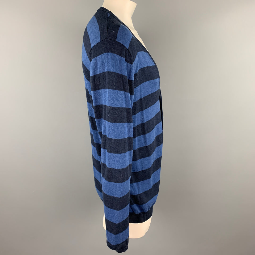 ARMAND BASI Size XL Navy & Blue Stripe Cotton Buttoned Cardigan