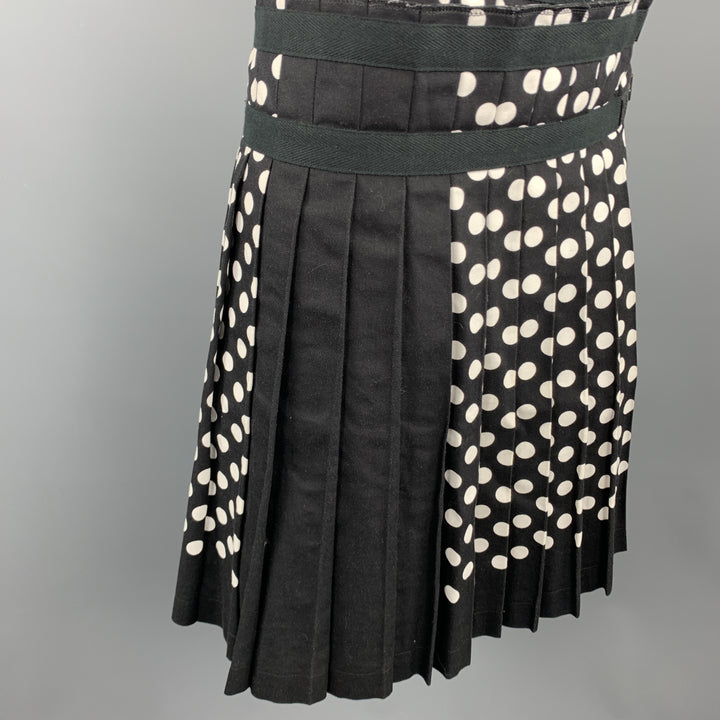 COMME des GARCONS Size S Black & White Polka Dot Pleated Leather Strap Kilt Skiirt