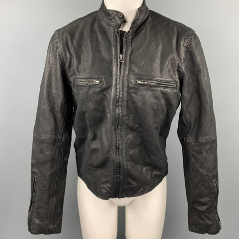 LEVI'S VINTAGE Size M Black Distressed Leather Motorcycle Chest Size M Jacket