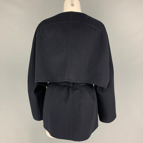 HERMES by Margiela FW 2000 Size 10 Navy Blue Cashmere Belted Cape Vest Jacket