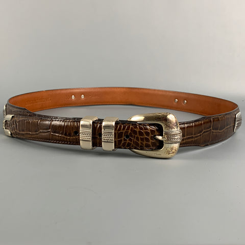 JOHNSTON & MURPHY Size 40 Brown Embossed Leather Belt