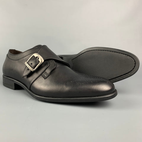 BRUNO MAGLI Size 8 Black Perforated Leather Monk Strap Loafers