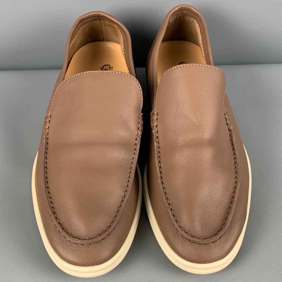 LORO PIANA Size 8 Brown Leather Slip On Summer Walk Loafers