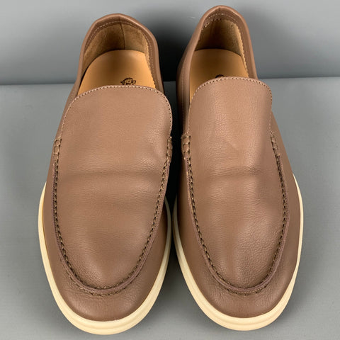 LORO PIANA Size 8 Brown Leather Slip On Summer Walk Loafers