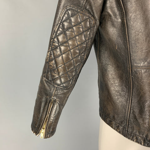TODD ​​SNYDER Taille M Veste de motard en cuir antique marron