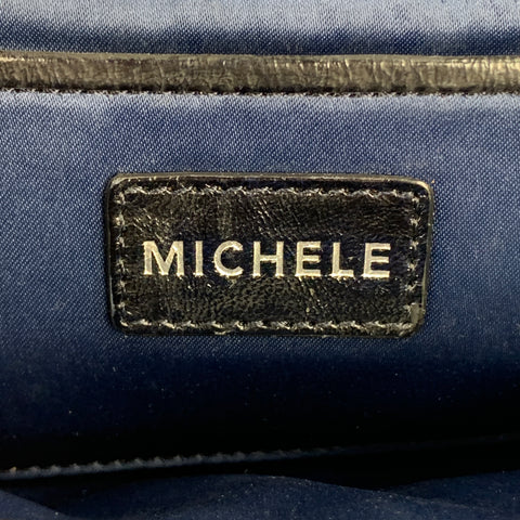 MICHELE Black Textured Leather Gun Metal Chain Handbag
