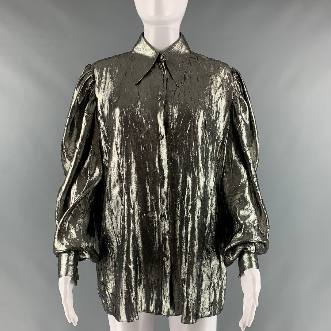MICHAEL KORS COLLECTION Size 2 Silver Silk Polyester Metallic Blouse