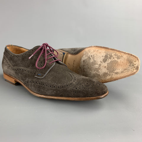 PAUL SMITH Zapatos con cordones y punta de ala de ante perforado color topo Talla 9