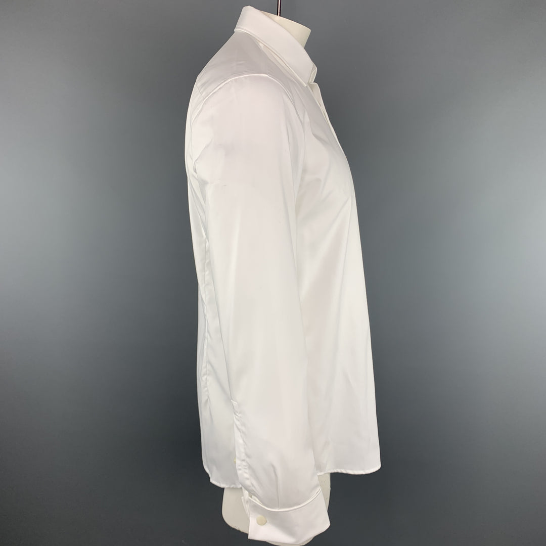 HUGO BOSS Camisa de manga larga con puño francés de algodón liso blanco talla L