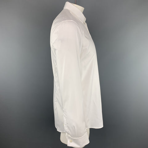 HUGO BOSS Size L White Solid Cotton French Cuff Long Sleeve Shirt