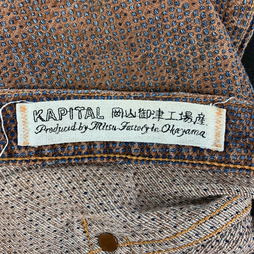 KAPITAL Talla 38 Pantalones casuales de mezclilla de algodón texturizado azul marrón