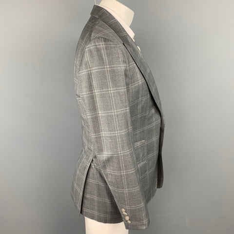 TOM FORD Taille 40 Manteau de sport à revers en laine à carreaux gris