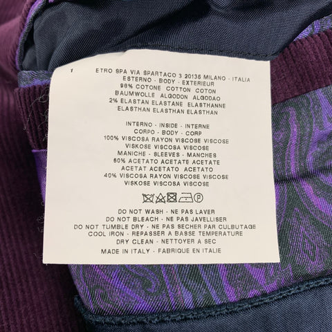 ETRO Size 40 Purple Corduroy Cotton Notch Lapel Sport Coat