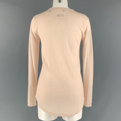 Pull à col en V uni en cachemire rose poudré taille S ATM