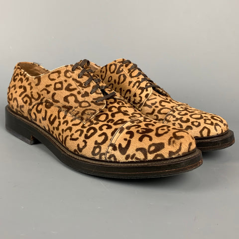 GIORGIO ARMANI Size 8 Tan & Brown Animal Print Leather Cap Toe Lace Up Shoes