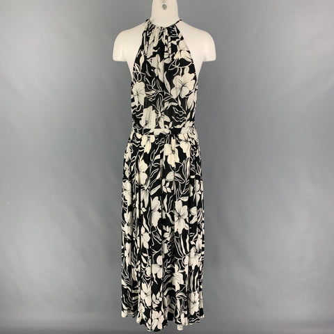 POLO by RALPH LAUREN Size 6 Black White Viscose Floral Spaghetti Straps Dress