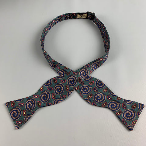ROBERT TALBOTT Green Navy Paisley Silk Bow Tie