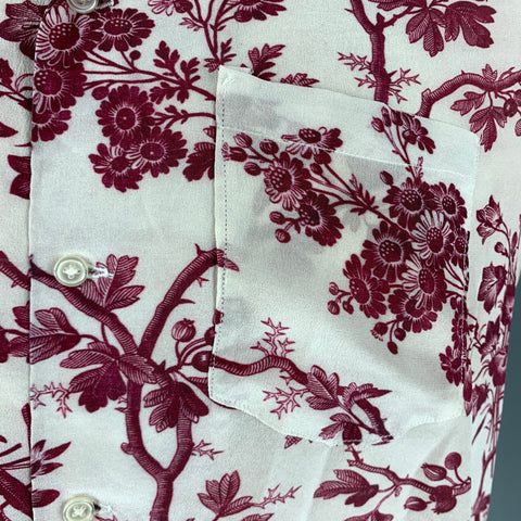 BODE Size L Off White Burgundy Floral Rayon Camp Short Sleeve Shirt