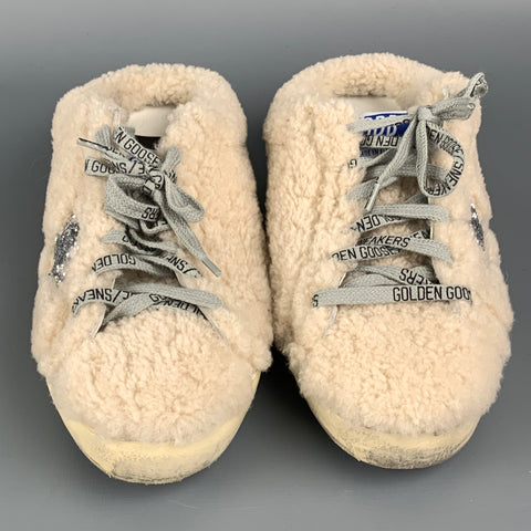GOLDEN GOOSE Superstar Size 7 Natural Textured Shearling Slip On Loafers