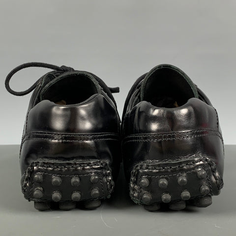 PRADA Size 10.5 Black Leather Drivers Lace Up Shoes