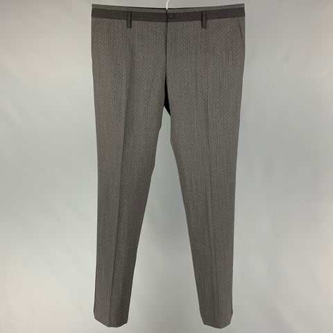 DOLCE &amp; GABBANA Talla 36 Pantalón de vestir de esmoquin de lana con lunares grises