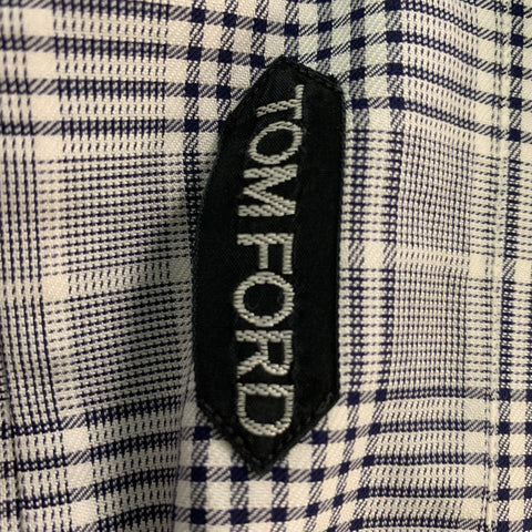 TOM FORD Size L Black & White Plaid Cotton Button Up  Long Sleeve Shirt