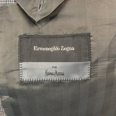 ERMENEGILDO ZEGNA Size 46 Plaid Gray Wool Notch Lapel Long Sport Coat