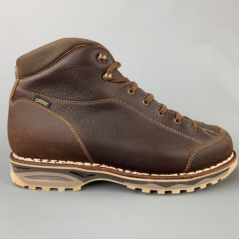 ZAMBERLAN Size 9 Brown Contrast Stitch Leather Lace Up Boots