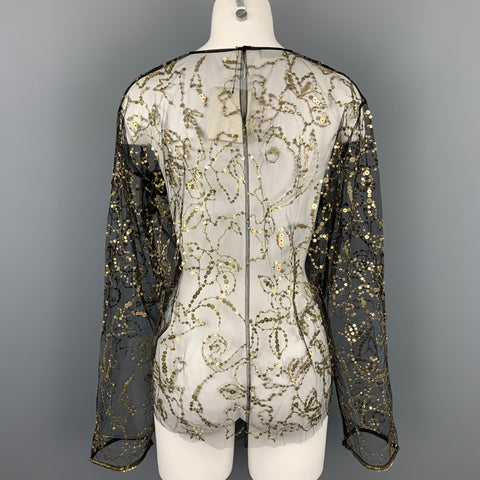 DRIES VAN NOTEN Taille 6 Haut habillé en polyester perlé noir et or
