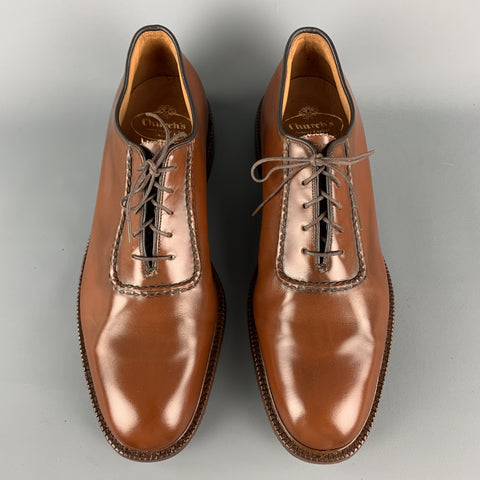 CHURCH'S Size US 11 / UK 10 B Tan Leather Contrast Stitch Leather Lace Up Shoes