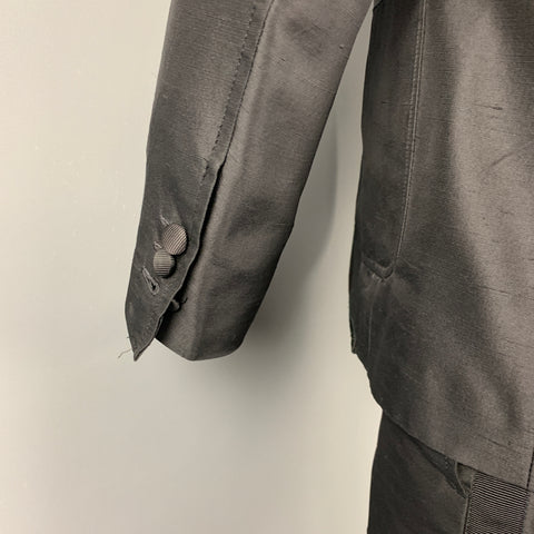 BLACK FLEECE Size 38 Black Silk Flat Front Notch Lapel Tuxedo Suit