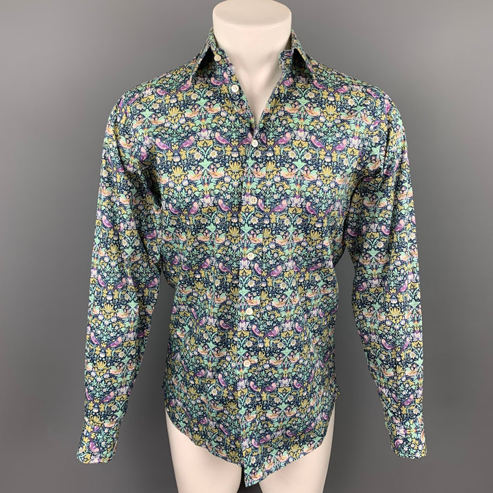 LIBERTY OF LONDON Size M Navy & Green Floral Cotton Long Sleeve Shirt