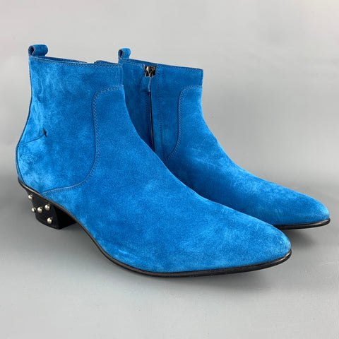 CoSTUME NATIONAL Taille 10 Bottes à fermeture éclair latérale cloutées bleu royal