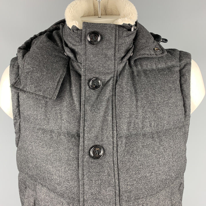 HUGO BOSS Size 44 Charcoal Quilted Wool Blend Hooded Down Vest