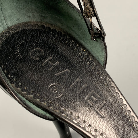 CHANEL Size 7.5 Black Silk Ankle Strap Pumps