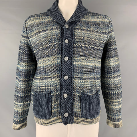 RRL by RALPH LAUREN Size L Blue Grey Knit Cotton Linen Nautical Cardigan