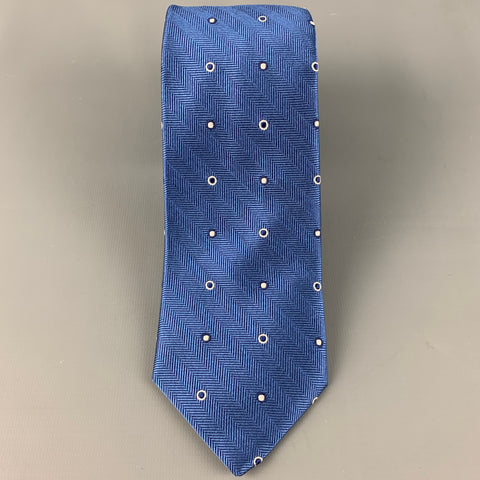 OXXFORD CLOTHES Blue White Dots Silk Tie