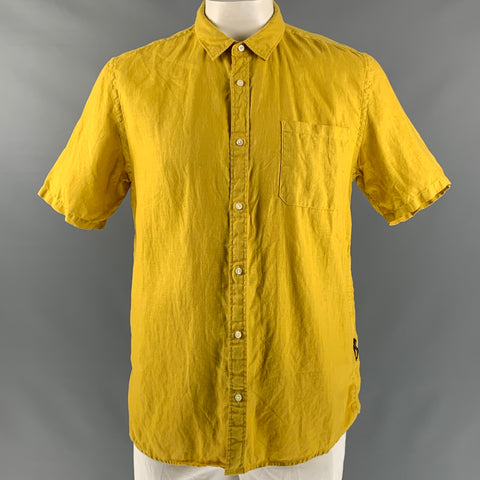 SCOTCH AND SODA Size XL Mustard Solid Linen Button Up Short Sleeve Shirt