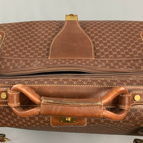 GUCCI Brown Beige Monogram Leather Coated Canvas Suitcase Bag