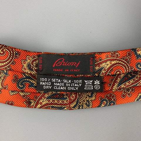 BRIONI Orange Paisley Twill Silk Ascot