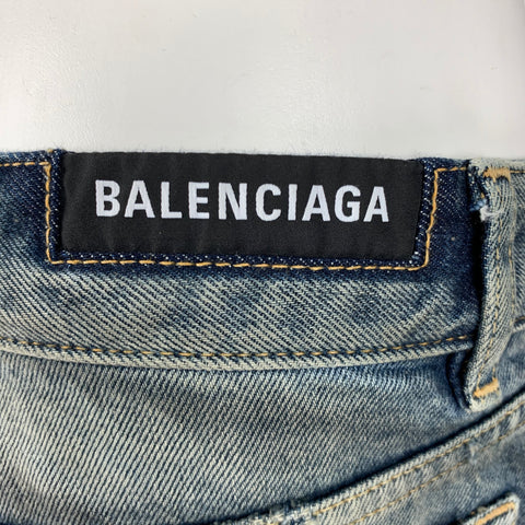 BALENCIAGA Size 6 Blue Grey Cotton Distressed Pencil Long Skirt